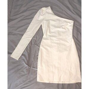 Blu Spero FORE Collection One Shoulder Long Sleeve Bodycon Dress Ivory S NWT